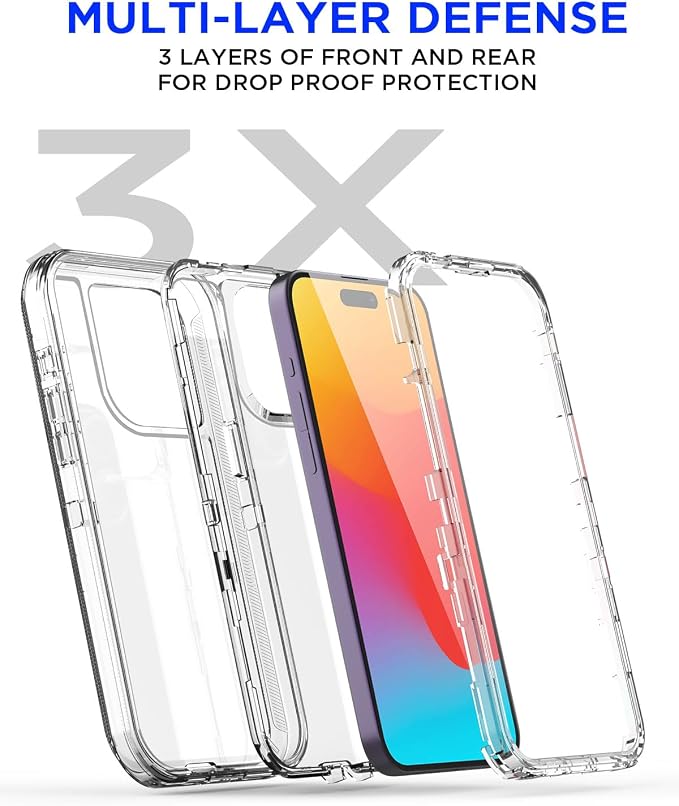 AICase Clear Case Compatible with iphone 15 Pro,Heavy Duty Durable 3-Layer [Not Yellowing][Military Grade Drop Protection]Shockproof/DropProof Protective Cover Compatible with iphone 15 Pro 6.1" 2023