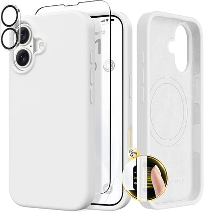 GONEZ Magnetic for iPhone 17 Case, Compatible with MagSafe, [Screen Protector + Camera Lens Protector], Liquid Silicone Anti-Scratch Shockproof Protective Phone Case 6.3 inch, White