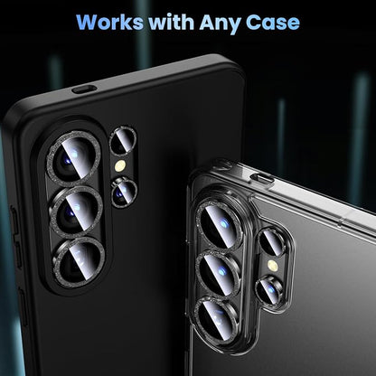 Uyiton for Samsung Galaxy S26 Ultra Camera Lens Protector - [Case-Friendly][Not Easy to Break][Ultra-Thin] Military-Grade Tempered Glass with Aluminum Metal Rear Camera Screen Cover - Glitter Black