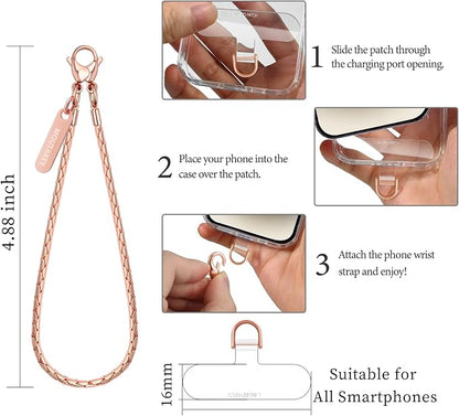 MOUTAKEY Phone Wrist Strap Metal Phone Chain Wristlet Strap Detachable iPhone Lanyard Wrist with 2 Tether Tabs iPhone Charm strap For Women girls Shopping Traveling Party Walking