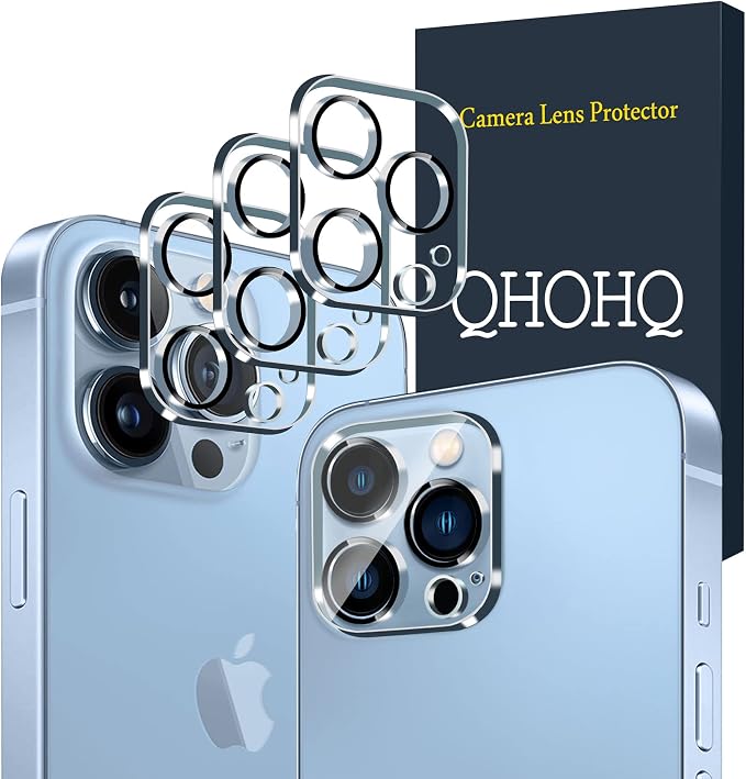 QHOHQ [3 Pack] Tempered Glass Camera Lens Protector for iPhone 13 Pro 6.1" ＆ iPhone 13 Pro Max 6.7", 9H Hardness, Ultra HD, Anti-Scratch, Easy to Install, Case Friendly [Does not Affect Night Shots]