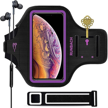 Armband for iPhone 16 Pro Max/16 Plus/15 Pro Max/15 Plus/iPhone 14 Pro Max/14 Plus/13 Pro Max/12 Pro Max/11 Pro Max/Xs Max,Running Exercise Armband with Card Slot for iPhone Max (Purple)