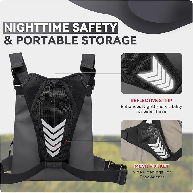 Criuage Outdoor Chest Bag for Men, Lightweight Running Vest with Water Bottle Pocket, EDC Chest Pack for Hiking, Cycling
