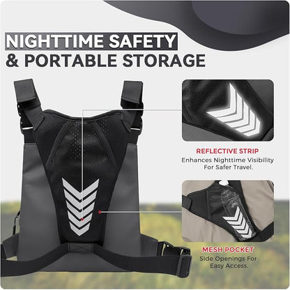 Criuage Outdoor Chest Bag for Men, Lightweight Running Vest with Water Bottle Pocket, EDC Chest Pack for Hiking, Cycling