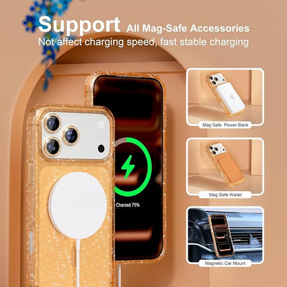 Choiche Magnetic for iPhone 17 Pro Max Case Compatible with MagSafe, Women Cute Glitter Sparkly Phone Case with Diamond Camera Lens Protectors, Military-Grade Drop Protection 6.9" (Gold)