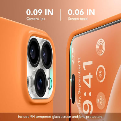 GONEZ Magnetic for iPhone 15 Pro Case, Compatible with MagSafe, [Screen Protector + Camera Lens Protector], Silicone Shockproof Anti-Scratch Protective Phone Case 6.1 inch, Orange