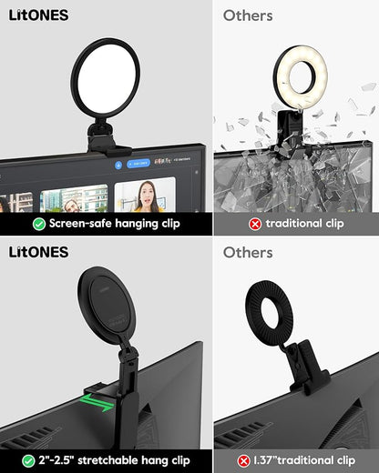 2 Pack Zoom Lighting for Computer, 5“ Small Lighting for Video Call/Conference/Streaming, 50 Modes CRI>97.8, 3000K-6500K, Selfie Light with Stand for Laptop/Phone/Webcam/Monitor, CRI>97.8