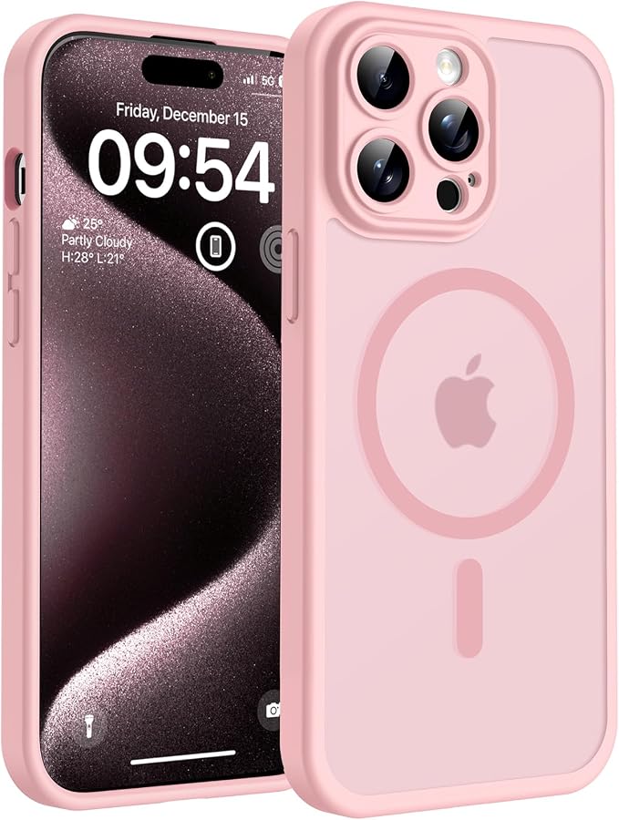 TOCOL for Phone 15 Pro Case, Compatible with Magsafe Charger, Full Camera Protection, Drop Protection, Translucent Matte Phone Case for iPhone 15 Pro 6.1 inch (Light Pink)