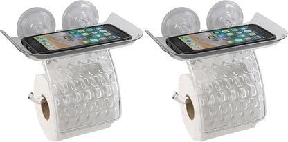 Bath Bliss Suction Cup Toilet Paper Dispenser | Power Lock Suction Mount | Phone and Wipes Holder Tray | Not Tools Required |Smooth Surfaces Only | Tile | Glass | Metal | Plastic | Bathroom | Clear