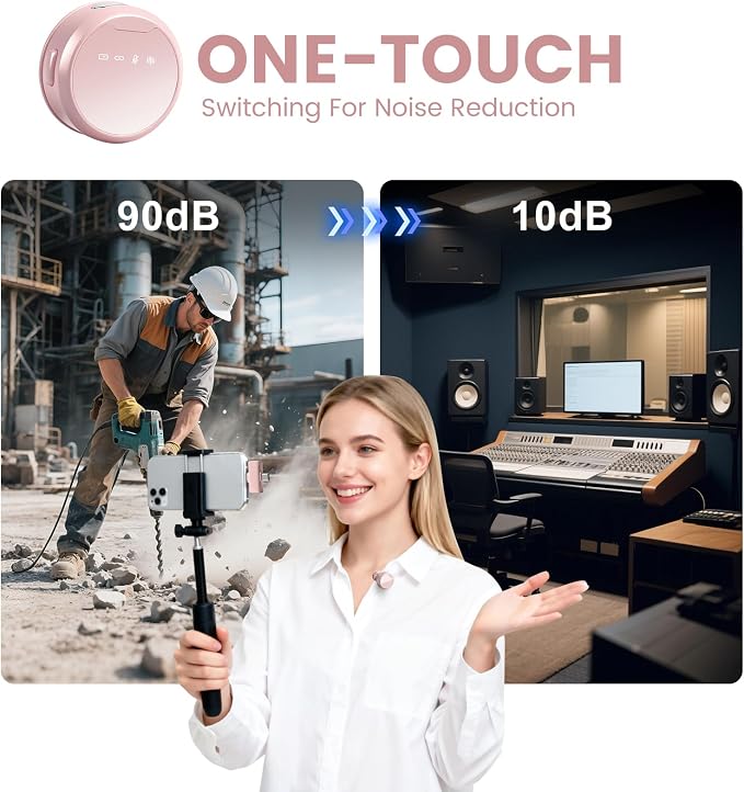 Wireless Lavalier Microphones for iPhone/Android/iPad, Mini Microphones with Noise Reduction, 2.4GHz, Magnetic Clip, Lapel Mics Wireless for Video Recording, Streaming, Vlogging, YouTube Tiktok, 131FT