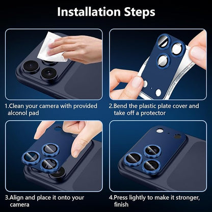 for iPhone 17 Pro Camera Lens Protector, [Military Grade Shatterproof] [Strong Adsorption] [Case Friendly] Full Coverage Metal Aluminum Alloy 9H Tempered Glass Camera Screen Cover, Blue