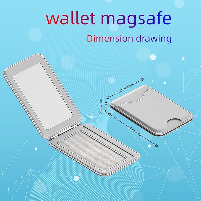 Upgraded for Magsafe Wallet, Strong Magnetic Phone Wallet with Adjustable Stand, Built in Makeup Mirror, 5 Card Holder, RFID Blocking (Grey Fold)