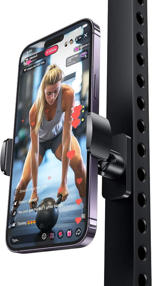 Stouchi Gym Magnetic Phone Holder, 360° Adjustable [N55 Dual Magnet] Phone Mount Gym Accessories for Women/Men, All Metal Portable Workout Essentials Compatible with 4.7-6.5" Smartphones, Black