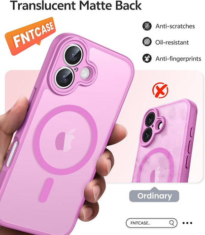 FNTCASE for iPhone 17 Case, Compatible with Magsafe, Glass Screen Protector | Full Camera Protection, Translucent Matte, 14FT Military Grade Drop Proof, Shockproof Protective Phone Cover, Pink