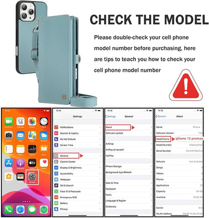 for Wallet Case Compatible with iPhone 12 Pro Max,Multi-Function Detachable 2 in 1 Magnetic iPhone 12 Pro Max Case Wallet,Flip Strap Zipper Card Holder Phone Case with Shoulder Straps (Blue)
