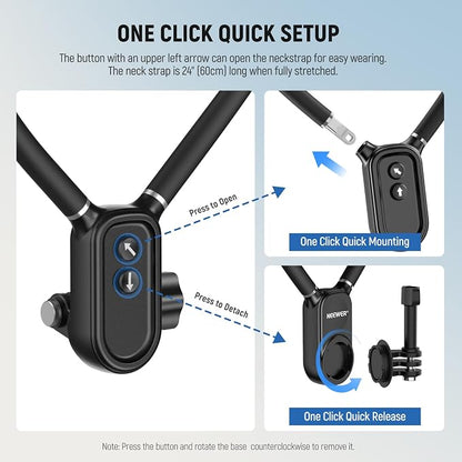NEEWER Magnetic Neck Holder for Action Camera & Phone, Hands Free Tripod Chest Mount Compatible with GoPro DJI Insta360 Magsafe iPhone Android, Phone Holder for Video Recording POV Vlog, GP16