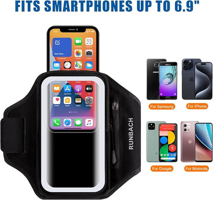 3D Design Zipper Armband for iPhone 15,14,13,12,11,Pro Max, Samsung Galaxy S24,23,22,21+, Ultra, Motorola, Google, Sport Armband with Zipper Slot for Airpods, Buds (6.8 inch)