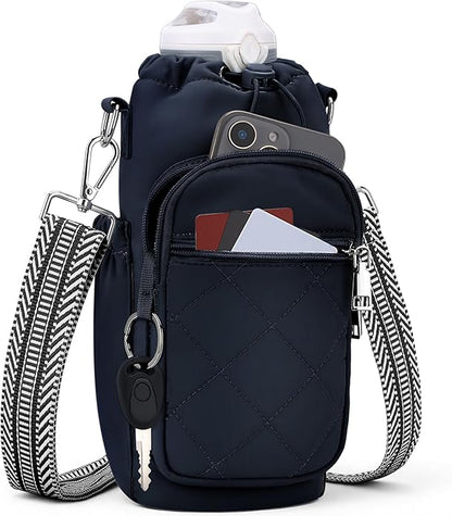 SYTRAH Water Bottle Carrier Bag with Strap, Water Bottle Purse with Phone Pocket 40oz for Walking Hiking