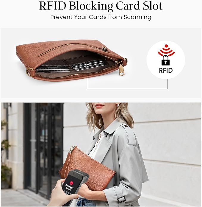 befen Genuine Leather Wristlet Wallet for Women Soft RFID Leather Clutch Purse with Built in Wallet Trendy Crossbody Bag