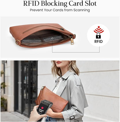 befen Genuine Leather Wristlet Wallet for Women Soft RFID Leather Clutch Purse with Built in Wallet Trendy Crossbody Bag