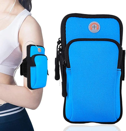 Sports Armband, Running Gym Universal Smartphone Arm Bag with Earphone Hole Multifunctional Pockets foriPhone 15, 14, 13, 12, 11 Pro Max, Xs, Xr, X, 8 Plus, SE, Galaxy S22 Ultra and More