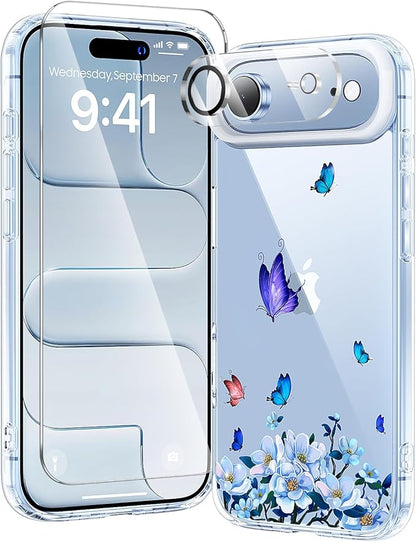 3 in 1 for iPhone Air Case Clear Printed Design | Yellowing-Resistant Acrylic Back, Screen Protector *1 & Camera Lens Protector*1, Military-Grade Protection