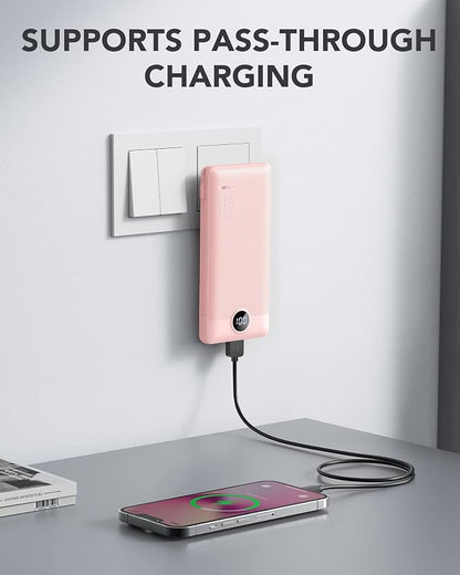 VRURC Portable Charger, Power Bank Built-in Cables and AC Wall Plug | USB C Power Bank 10000mAh Travel Essentials Phone Charger Compact External Battery Pack For Smart Phones, Tablets etc-Pink