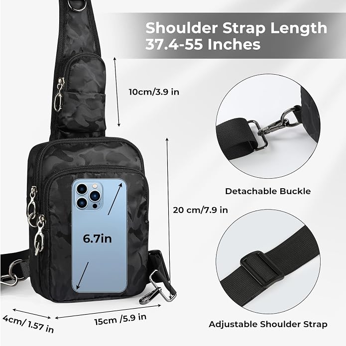 BROADREAM Mini Crossbody Sling Bag, Small Chest Bags Dual Pocket with Zipper Lock, RFID Blocking & Water Resistant Women Men