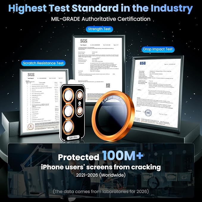 Uyiton for Samsung Galaxy S26 Ultra Camera Lens Protector - [Case-Friendly][Not Easy to Break][Ultra-Thin] Military-Grade Tempered Glass with Aluminum Metal Rear Camera Screen Cover - Orange