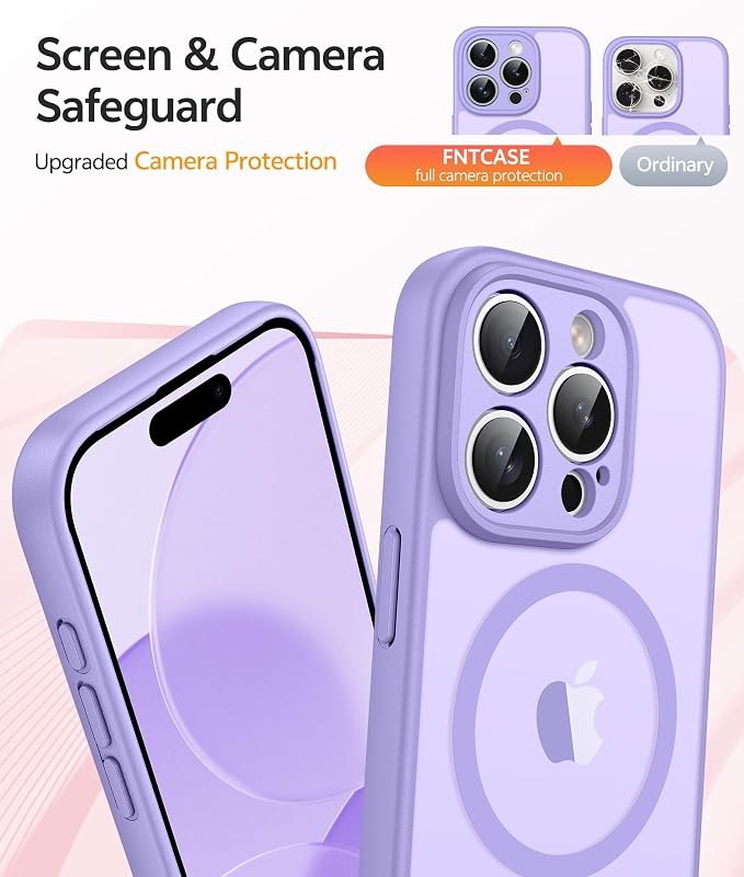 FNTCASE for iPhone 13 Pro Max Case: [Compatible with Magsafe] Translucent Matte Magnetic Phone Cover - Military Grade Drop Protection Shockproof Protective Cases - Light Purple
