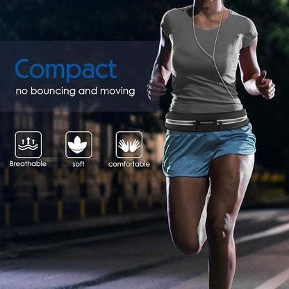 MoKo Sports Running Belt,Outdoor Dual Pouch Sweatproof Reflective Slim Waist Pack,Fitness Workout Belt Fanny Pack Compatible with iPhone 11/11 Pro Max/X/Xr/Xs Max/8/7, Galaxy Note 10/10 Plus, S20/S10