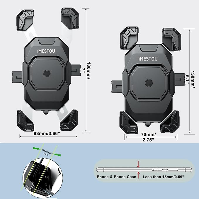 iMESTOU Motorcycle Wireless USB C Charger Phone Mount with Detachable SAE-O Ring Wire, Fits for 5.5"-7.2" Phones with Thickness Up to 15mm, Width ＜93mm, Works with 12-24V Motorcycles