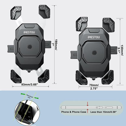 iMESTOU Motorcycle Wireless USB C Charger Phone Mount with Detachable SAE-O Ring Wire, Fits for 5.5"-7.2" Phones with Thickness Up to 15mm, Width ＜93mm, Works with 12-24V Motorcycles