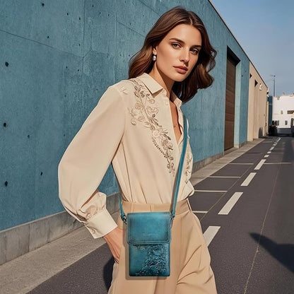 Small Crossbody Bags for Women Trendy Vegan Leather Cell Phone Bag Embossed Flower Design Wallet Purses with Strap
