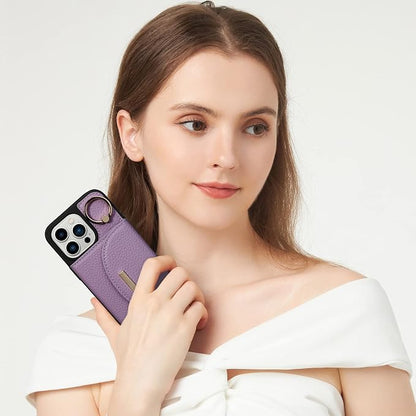 Keallce Wallet Case for iPhone 15 Pro 6.1'', Flip Case with Card Slots, Ring Holder Kickstand, PU Leather Protective Folio Cover for Women, Purple
