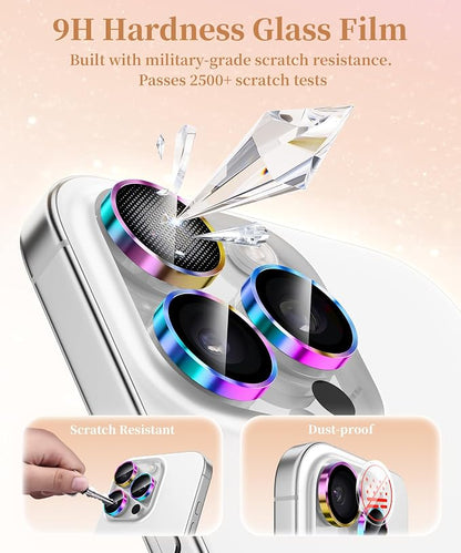 GolbinBox Camera Lens Protector for iPhone 17 Pro Max/17 Pro/16 Pro Max/16 Pro, 1:1 Invisible Fit, 9H Tempered Glass Ultra HD Metal Individual Camera Cover, Case Friendly, Colorful