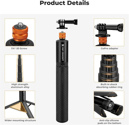 K&F CONCEPT Invisible Selfie Stick, Extension Long Pole（120cm/47.2in） Compatible with Insta360 X5/X4/X3 GoPro Hero 13/12/11 DJI OSMO 360 Pocket 3, 1/4" Extended Monopod with GoPro Adapter.