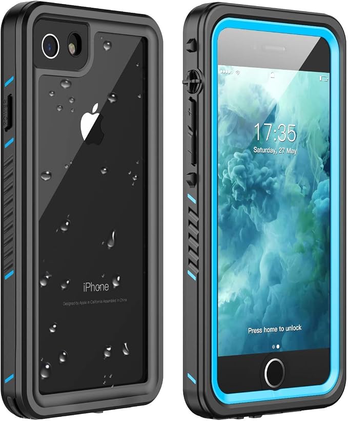 for iPhone SE 2022/SE 2020/7/8 Case Waterproof Shockproof,Full Body Protective Case with Screen Protector Heavy Duty Cover Phone Case for iPhone SE3 2022/SE 2020/7/8(Blue/Clear)