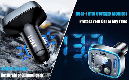 LIHAN USB C Bluetooth 5.4 Car Adapter, Wireless Upgrade Audio System for Non-Bluetooth Vehicles, FM Radio Transmitter, 48W Fast Charging, Stable Hands-Free Calling, MP3 Music Player, Support USB/TF