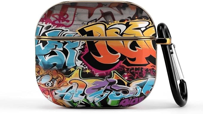 Graffiti Hip Hop 3 Case Cover and Keychain,Wireless Charging Compatible with 3rd Generation Case Portable Shockproof Protective Cover for Women Men