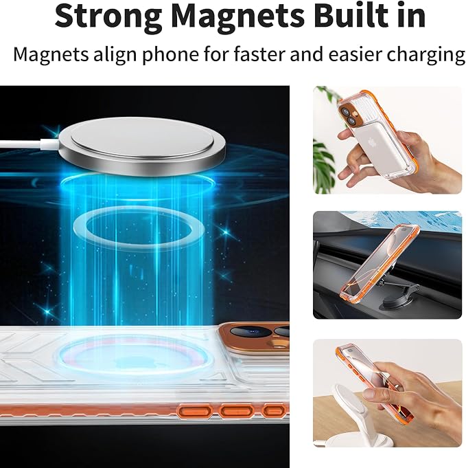 for iPhone 16 Waterproof Case, Compatible with MagSafe, IP68 Built-in Camera Control, Military Shockproof & Screen Protector for Water Sports, 6.1 Inch Frosted Orange