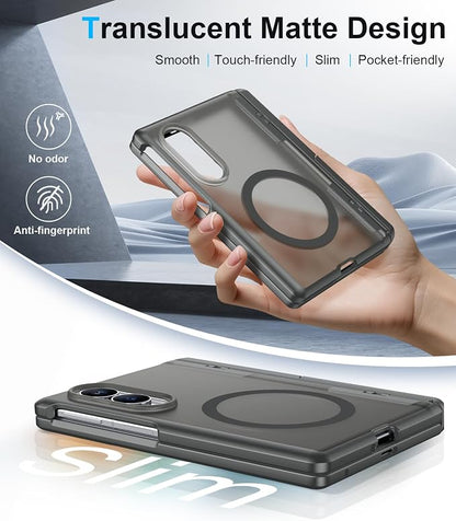 for Samsung Galaxy Z Fold 8 Case,[Compatible with MagSafe][Built-in HD Screen Protector & Kickstand][Hinge Protection] Translucent Matte Full-Body Shockproof Phone Case for Z Fold 8 Wide,Gray