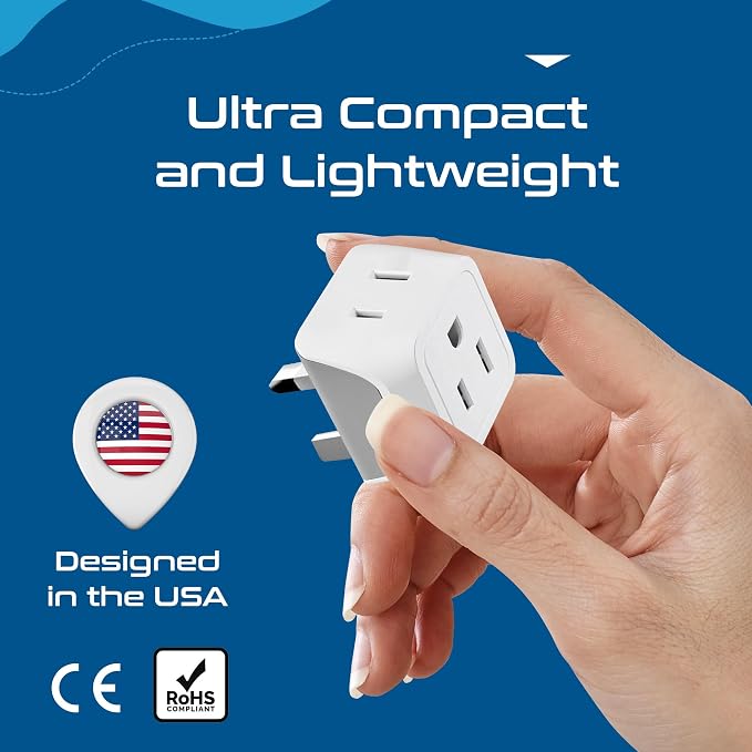 Ceptics UK Travel Plug Adapter, 2 in 1 Type G Adapter, US to UK Adapter, Ireland, Dubai Travel Adapter with Dual USA Inputs, CE, RoHS - HK Outlet Adapter, 3 Pack | Type G Adapter for Travel, US to UK Plug Adapter with 2 USA Outlet, UK Travel Adapter, C...