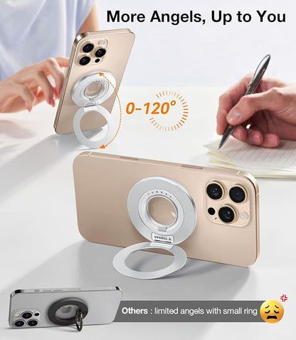 TORRAS 2025 Upgrade [Dual-Ring] Fit for MagSafe Phone Grip Ring Holder [Dual-Ring] Compatible with MagSafe Kickstand Magnetic for iPhone 16/15/14/13/12/11 Samsung, Google Accessories, Silver White