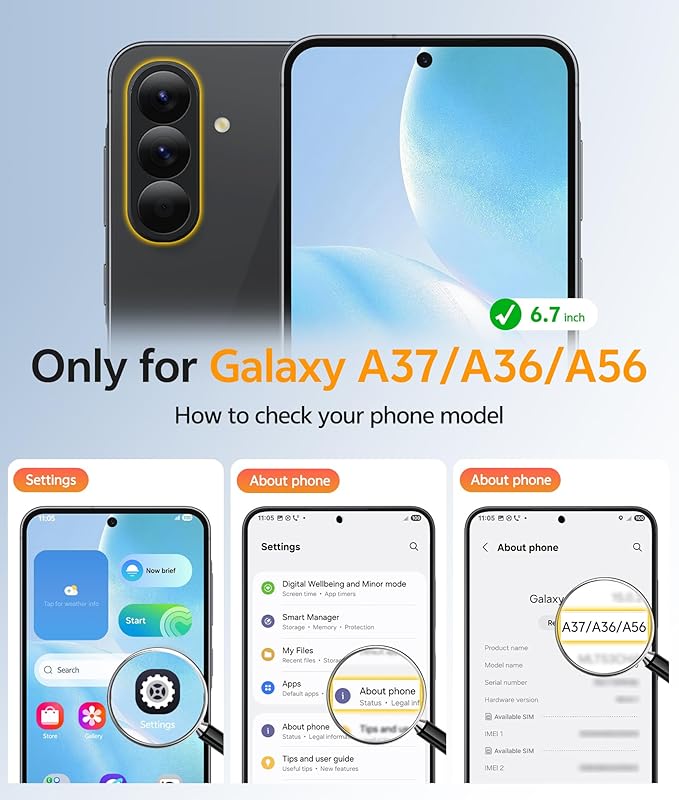FNTCASE for Galaxy A37 5G Phone Case: Samsung A36 5G Case [Compatible with Magsafe] Matte Translucent [Screen Protector] Military Grade Protection for Samsung A37 & A36 Cases - Black