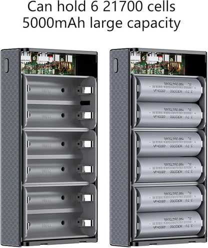 QMQJIA Battery Pack Case with PD100 Fast Charging Capability for 6pc 21700 Battery Holder Enhances Power Supply Outer Shell