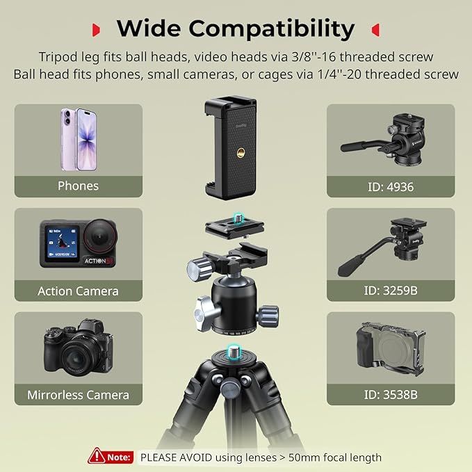 SmallRig VT-20Pro 21.2"/ 53.8cm Mini Tripod for Camera and Phone, Aluminum Alloy Small Desktop Tripod with 360° Ball Head, Table tripods Load Up to 11lb / 5kg