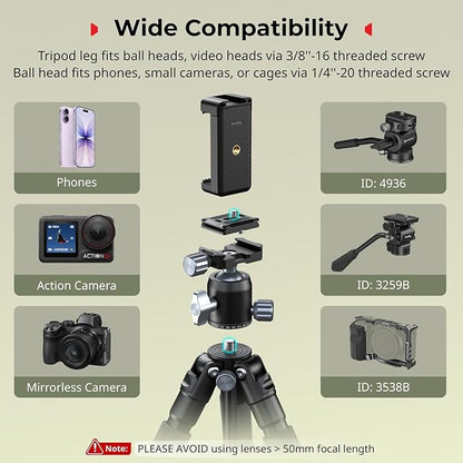 SmallRig VT-20Pro 21.2"/ 53.8cm Mini Tripod for Camera and Phone, Aluminum Alloy Small Desktop Tripod with 360° Ball Head, Table tripods Load Up to 11lb / 5kg