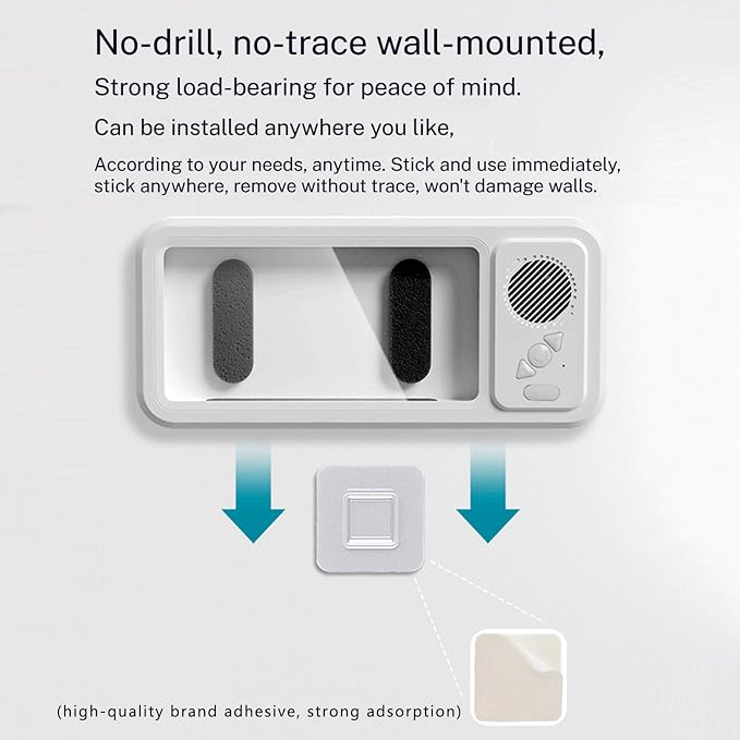 Waterproof Shower Phone Holder with Bluetooth Speaker, 100% Waterproof Fog‑Resistant Bathroom Phone Case, 480° Rotatable Retractable Mount for All Phones (White)