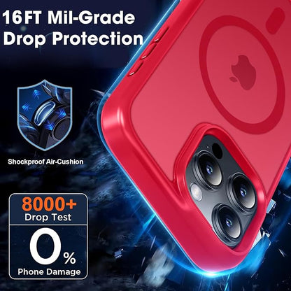 MOCCA Strong Magnetic for iPhone 16 Pro Phone Case, [Compatible with Magsafe][16FT Mil-Grade Drop Protection] Slim Thin Translucent Matte Protective Cover Case for iPhone 16 Pro Case, Red